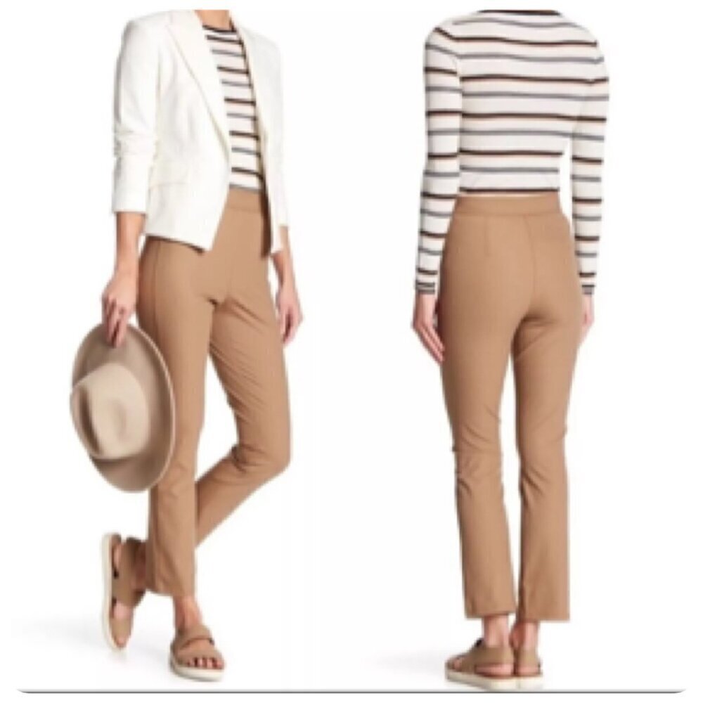 Theory Woman Bimsa Approach Pants Sz 0 High Banded Waist Cropped Beige Tan